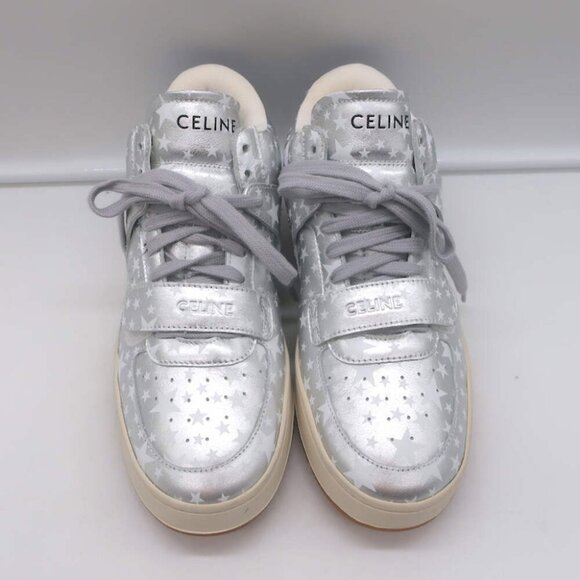 Celine CT-02 Scratch Sneakers Star Print Metallic Silver Leather Size 37 - Picture 5 of 15
